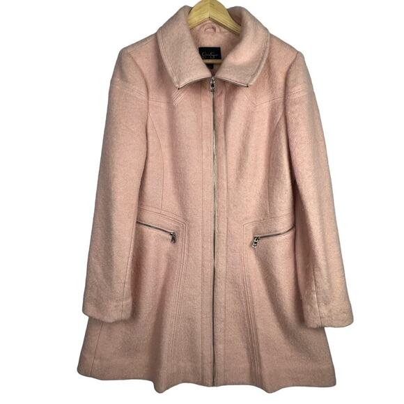 Jessica Simpson Zippered Boucle Wool Blend Blush Lined Flared Hem Coat Large - Picture 3 of 15